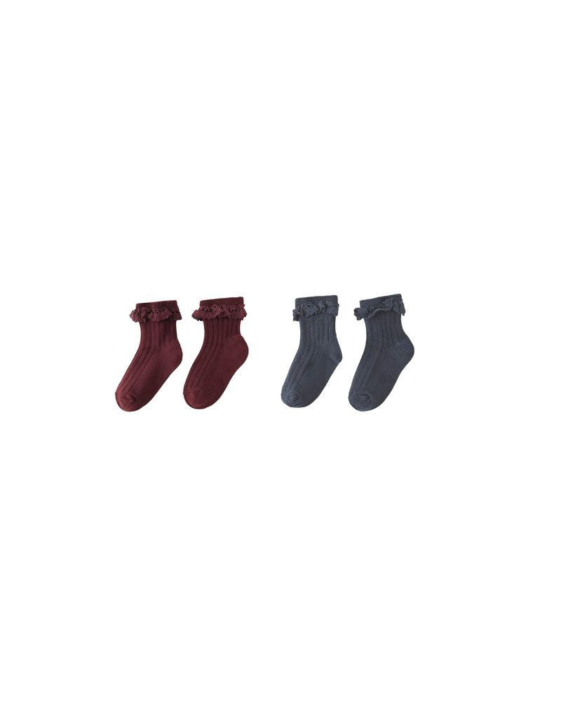 LACE TRIM SOCKS, 2-PACK || BURGUNDY, NAVY