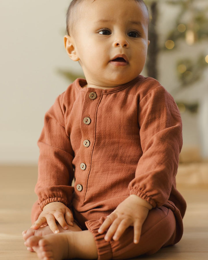 WOVEN JUMPSUIT || CRANBERRY