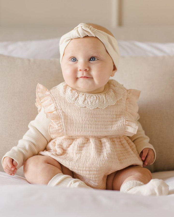 RUFFLE BUBBLE ROMPER || ANTIQUE