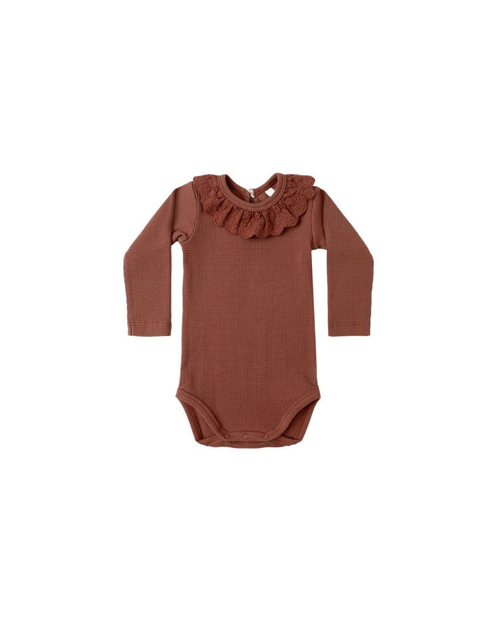 RUFFLE COLLAR BODYSUIT || CRANBERRY