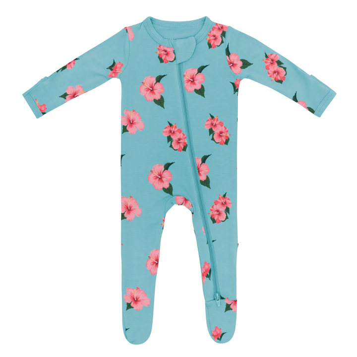 ZIPPERED FOOTIE || HIBISCUS