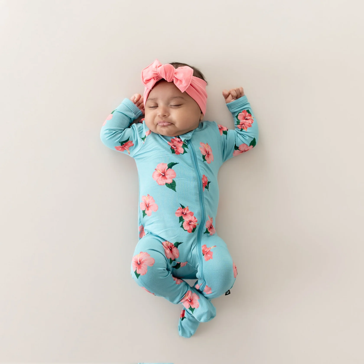 ZIPPERED FOOTIE || HIBISCUS