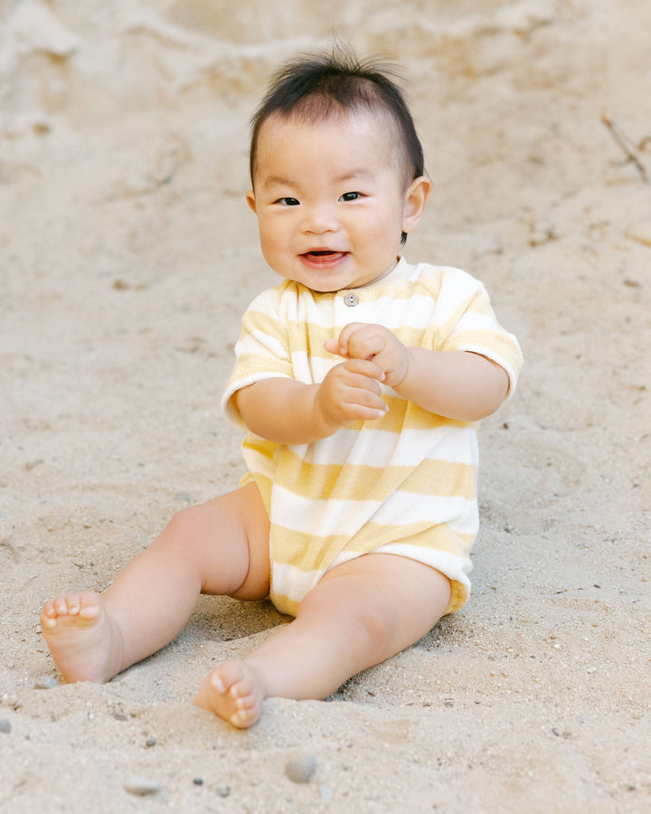 TERRY HENLEY ROMPER || YELLOW STRIPE