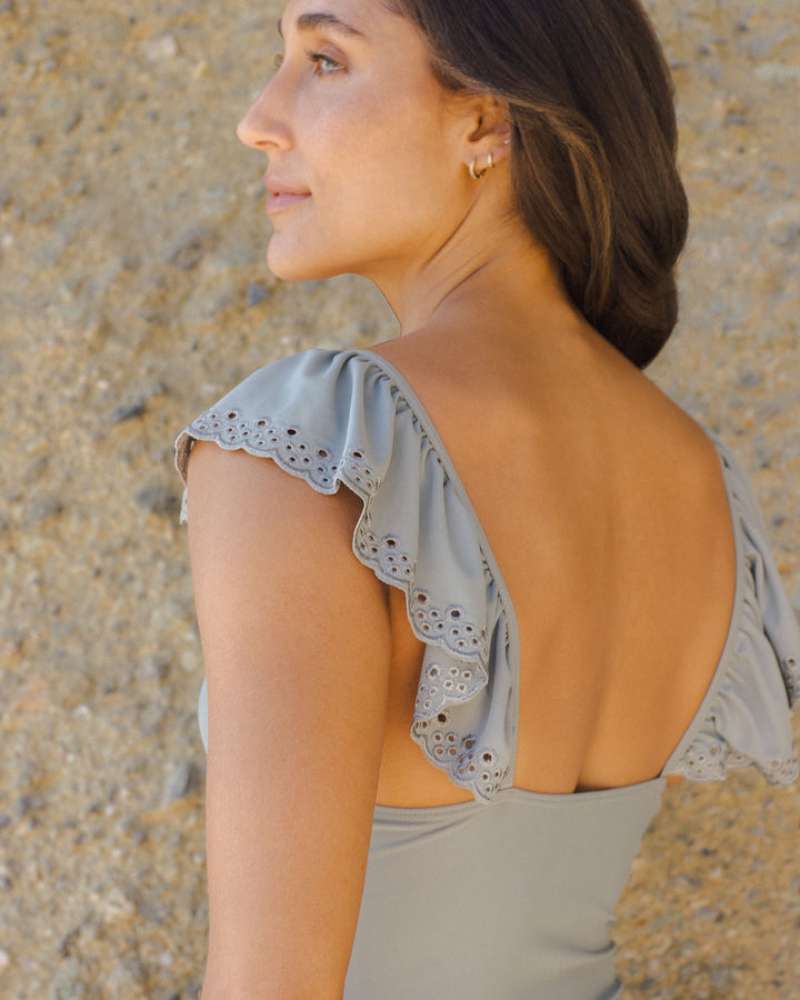 RUFFLE SQUARE NECK ONE-PIECE | EUCALYPTUS