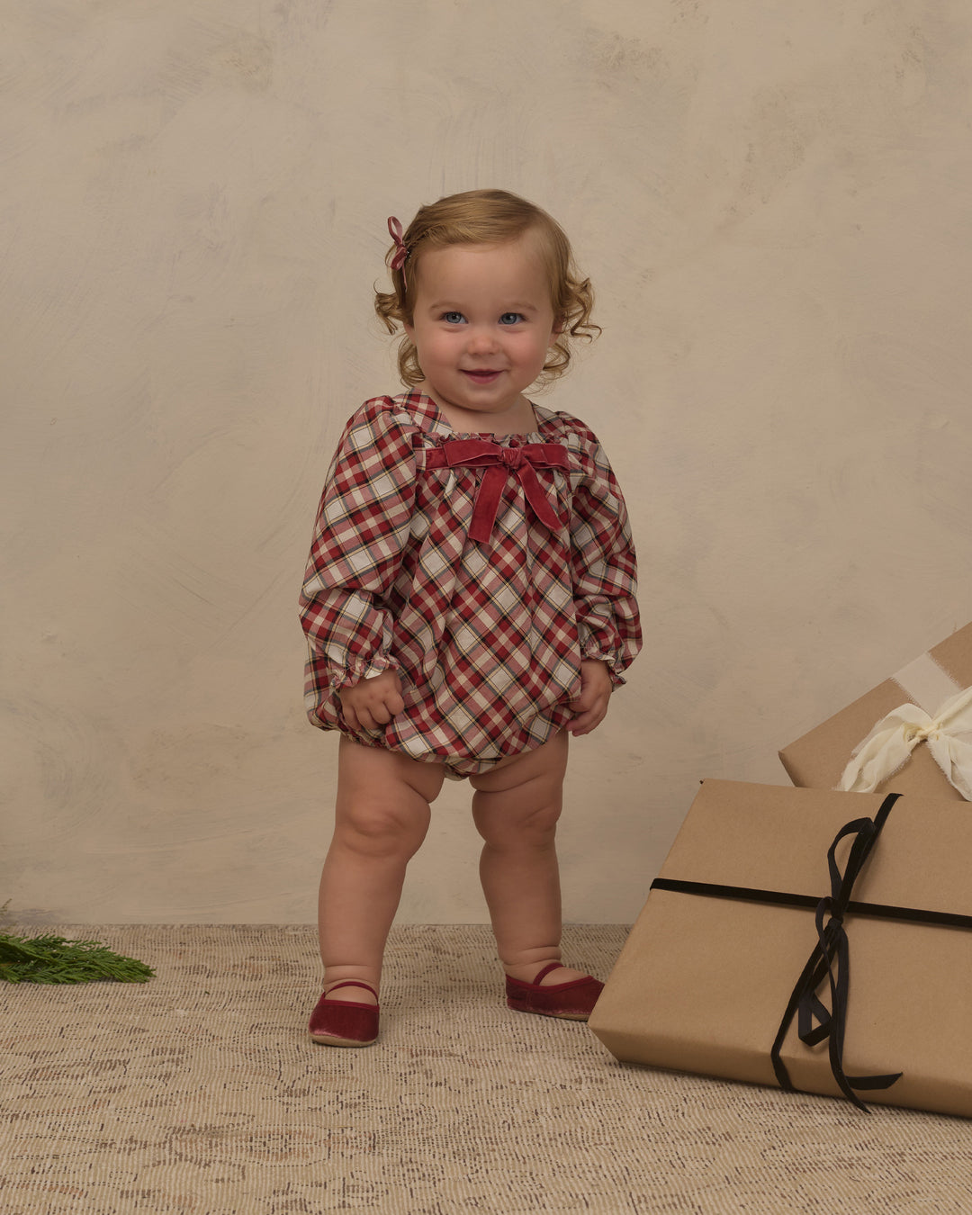 annette romper || holiday tartan
