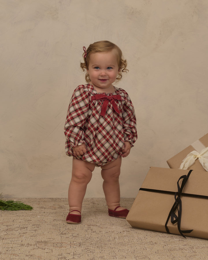 annette romper || holiday tartan