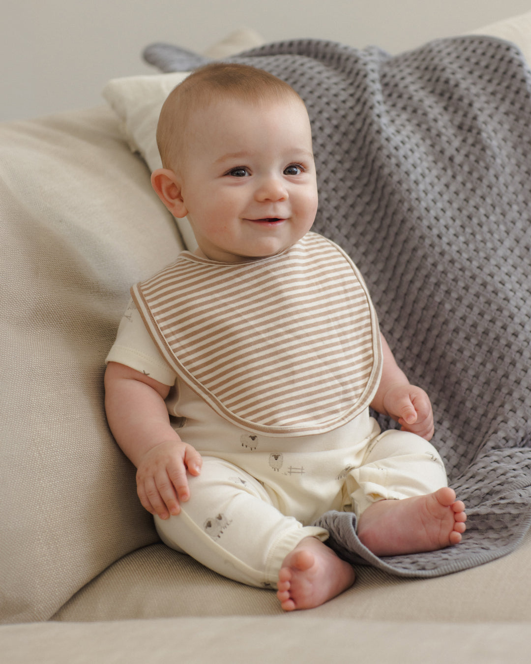 JERSEY SNAP BIB, 2 PACK || BUNNIES, ALMOND STRIPE