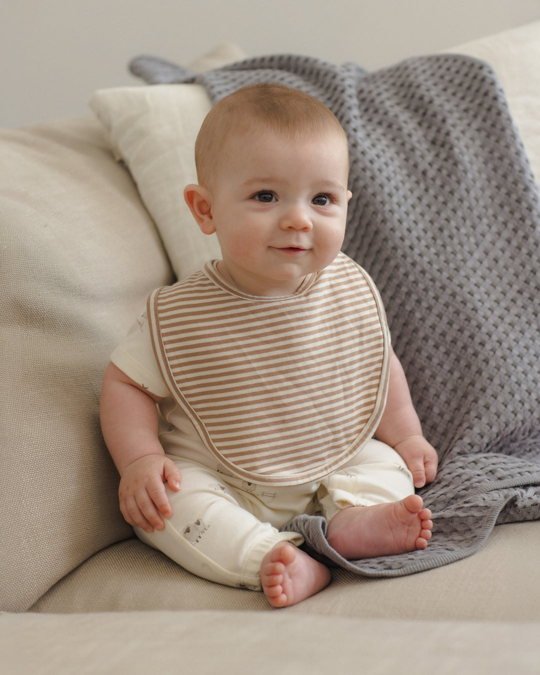 JERSEY SNAP BIB, 2 PACK || BUNNIES, ALMOND STRIPE