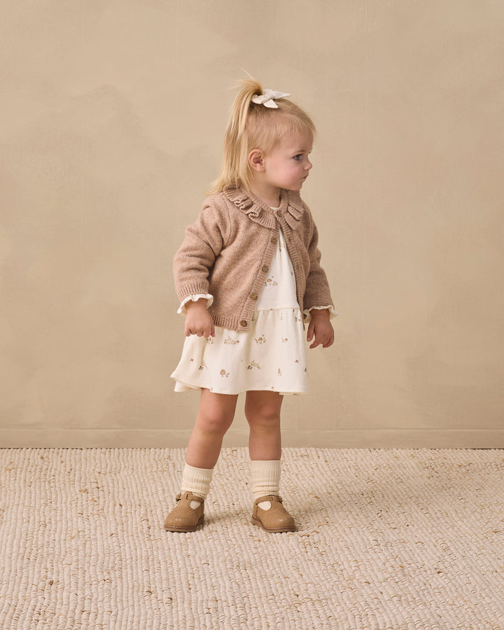 RUFFLE COLLAR CARDIGAN || HEATHERED ALMOND