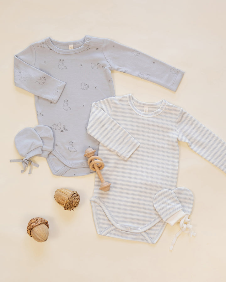 JERSEY BODYSUIT, 2 PACK || SQUIRREL, CLOUD STRIPE