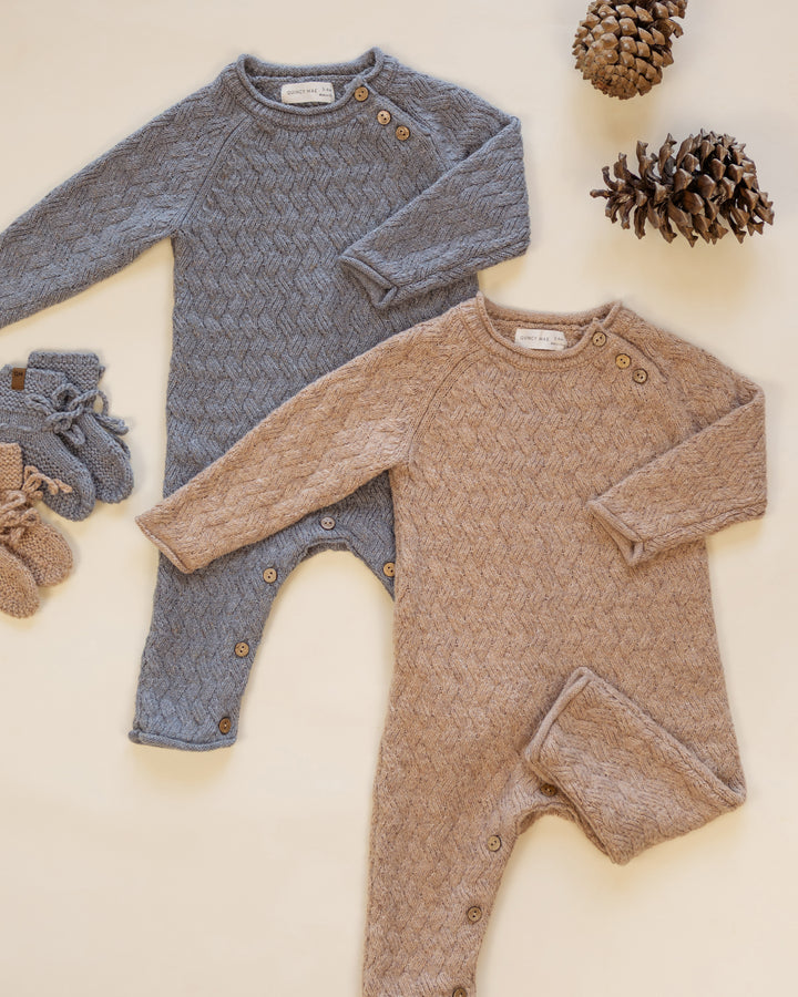 COZY HEATHER KNIT JUMPSUIT || HEATHERED ALMOND