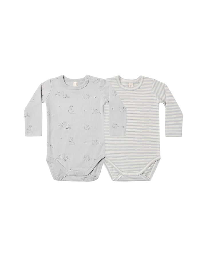 JERSEY BODYSUIT, 2 PACK || SQUIRREL, CLOUD STRIPE