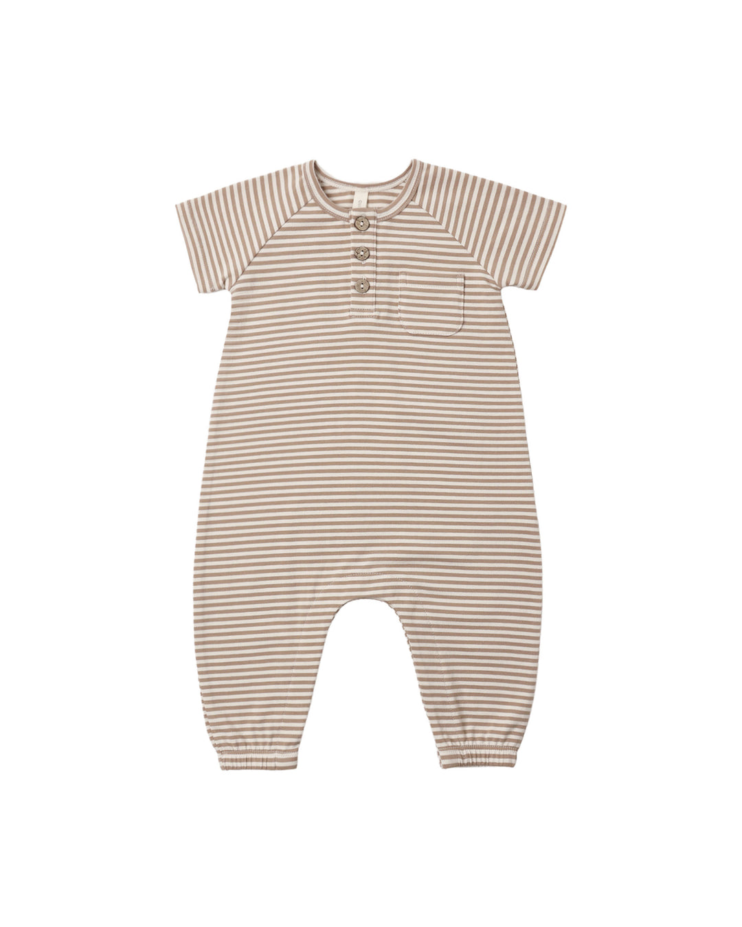 SHORT SLEEVE JUMPSUIT || ALMOND STRIPE