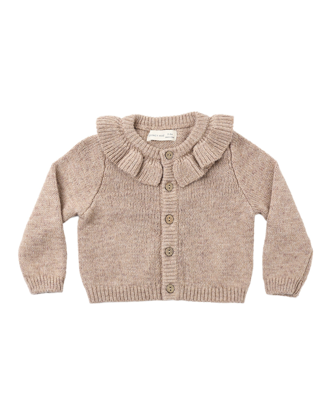 RUFFLE COLLAR CARDIGAN || HEATHERED ALMOND