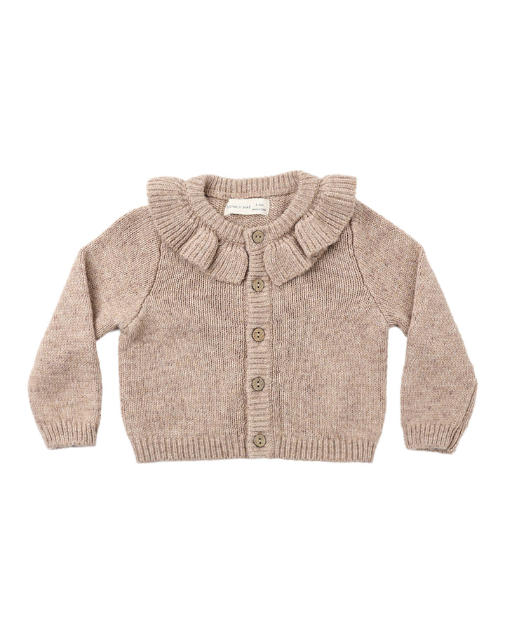 RUFFLE COLLAR CARDIGAN || HEATHERED ALMOND