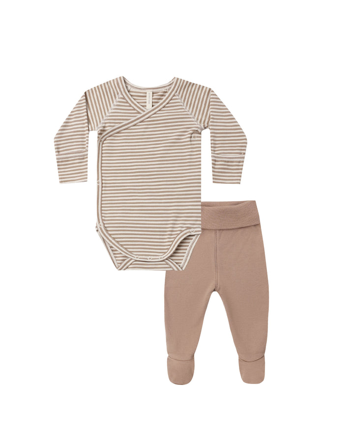 SIDE SNAP BODYSUIT + PANT SET || ALMOND STRIPE