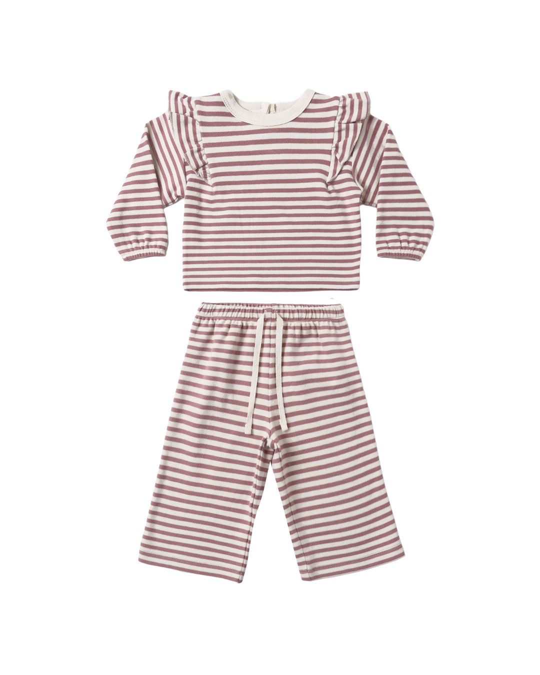 RUFFLE COZY SET || MULBERRY STRIPE
