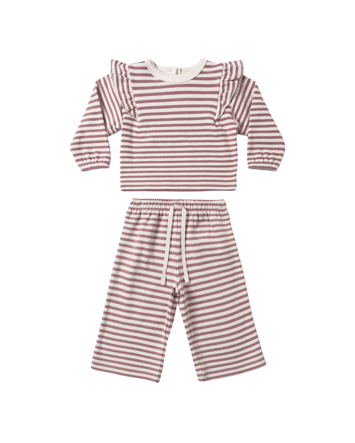 RUFFLE COZY SET || MULBERRY STRIPE