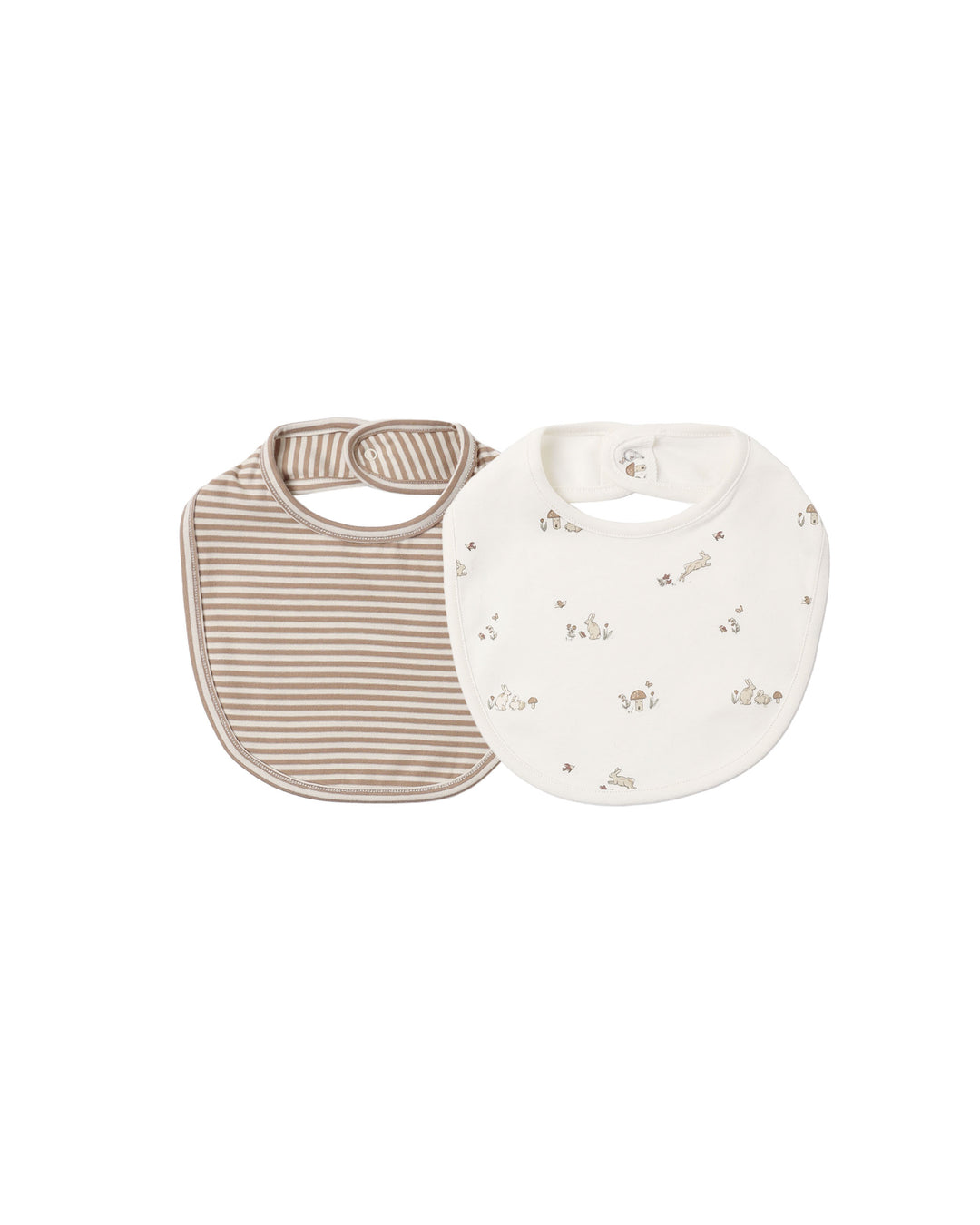 JERSEY SNAP BIB, 2 PACK || BUNNIES, ALMOND STRIPE