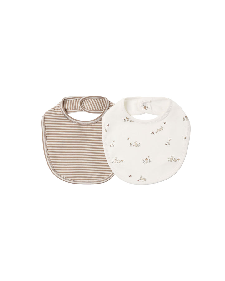 JERSEY SNAP BIB, 2 PACK || BUNNIES, ALMOND STRIPE