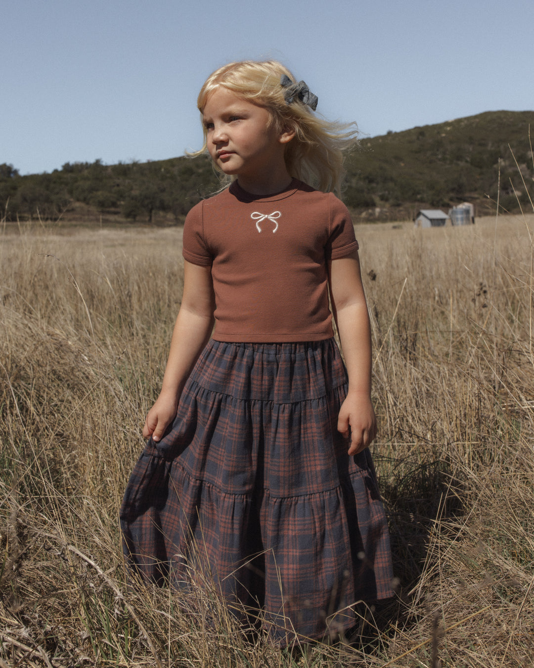 tiered midi skirt || midnight plaid