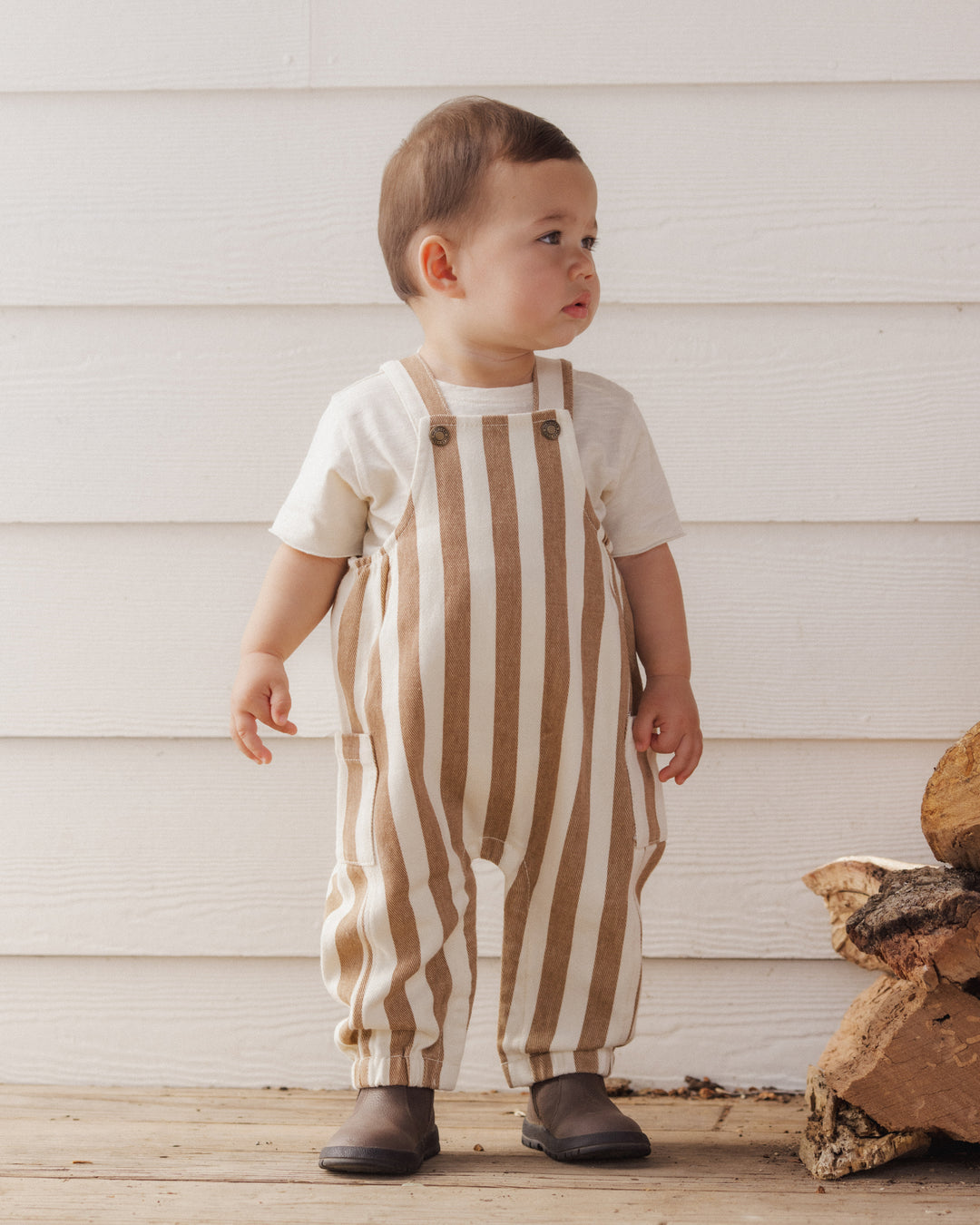 CARGO BABY OVERALL || FAWN PINSTRIPE