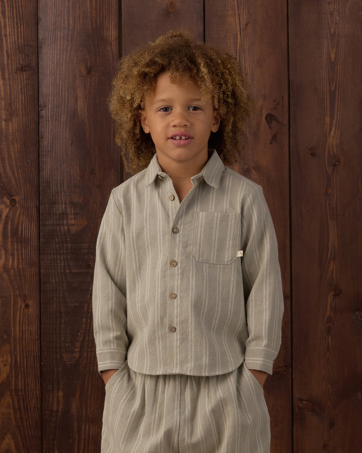 COLLARED LONG SLEEVE SHIRT || SAGE PINSTRIPE