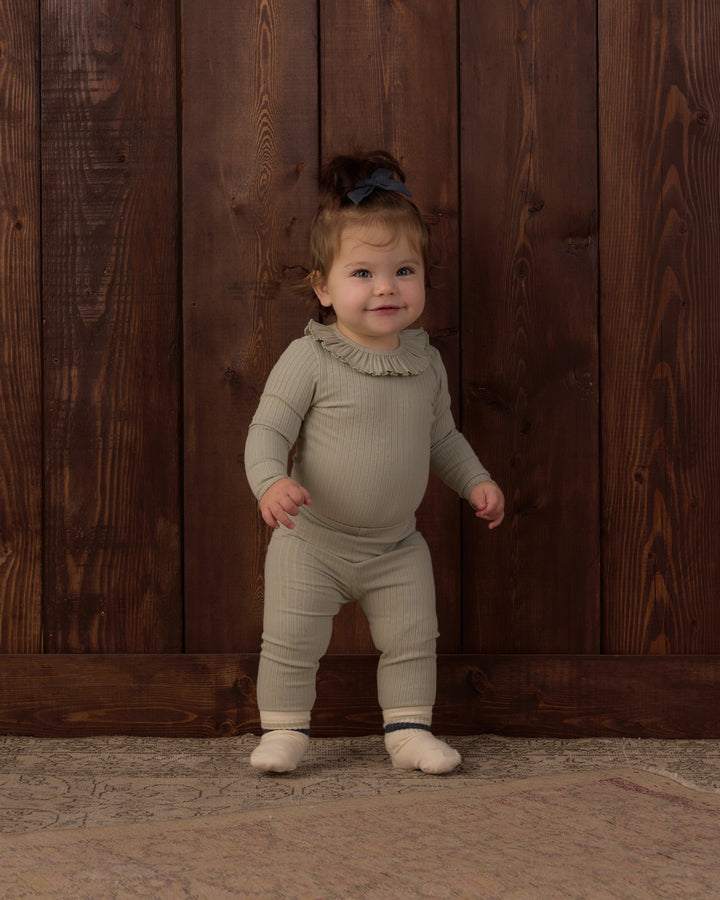 ruffle collared bodysuit || sage
