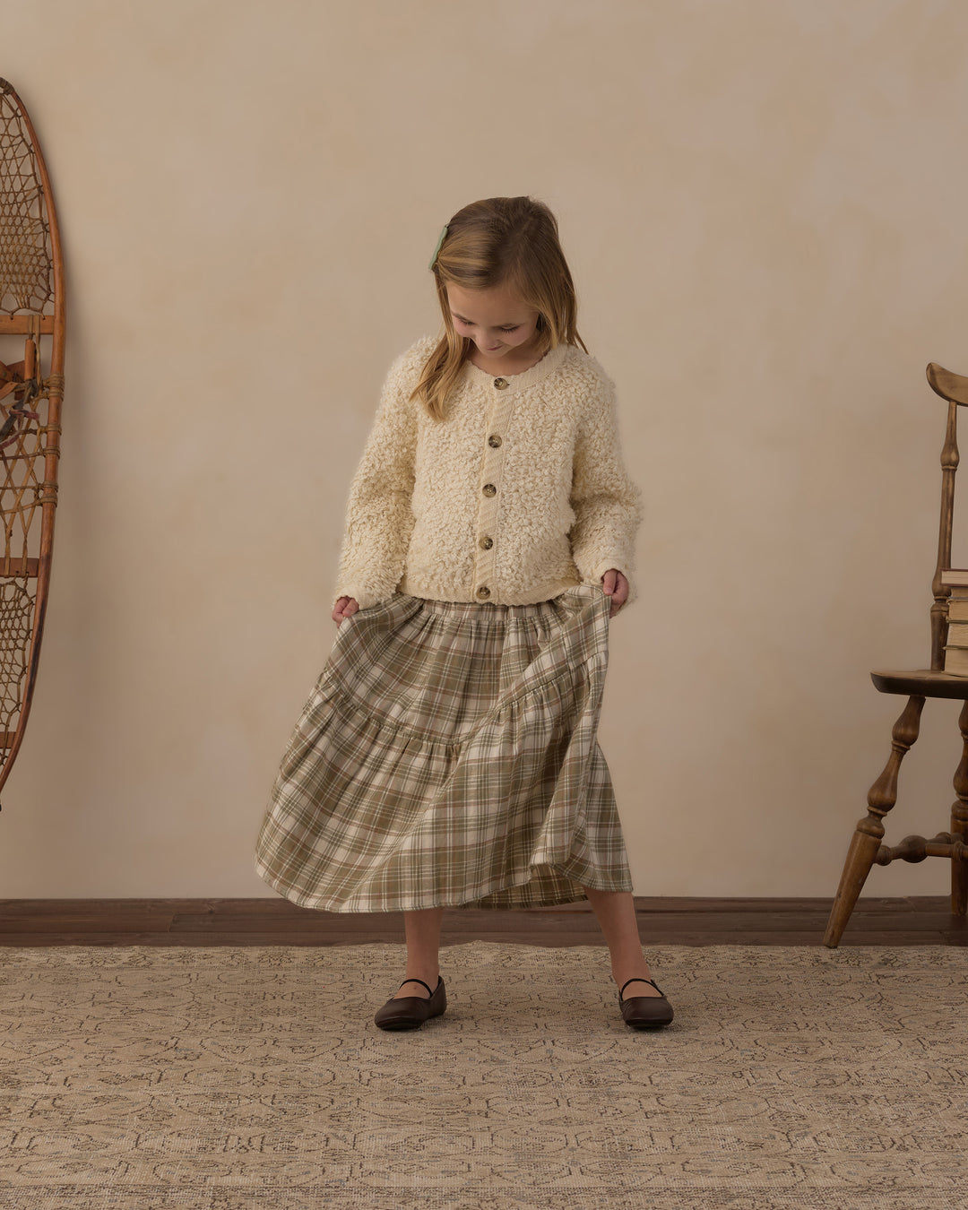 tiered midi skirt || olive dobby plaid
