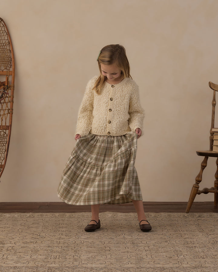 tiered midi skirt || olive dobby plaid