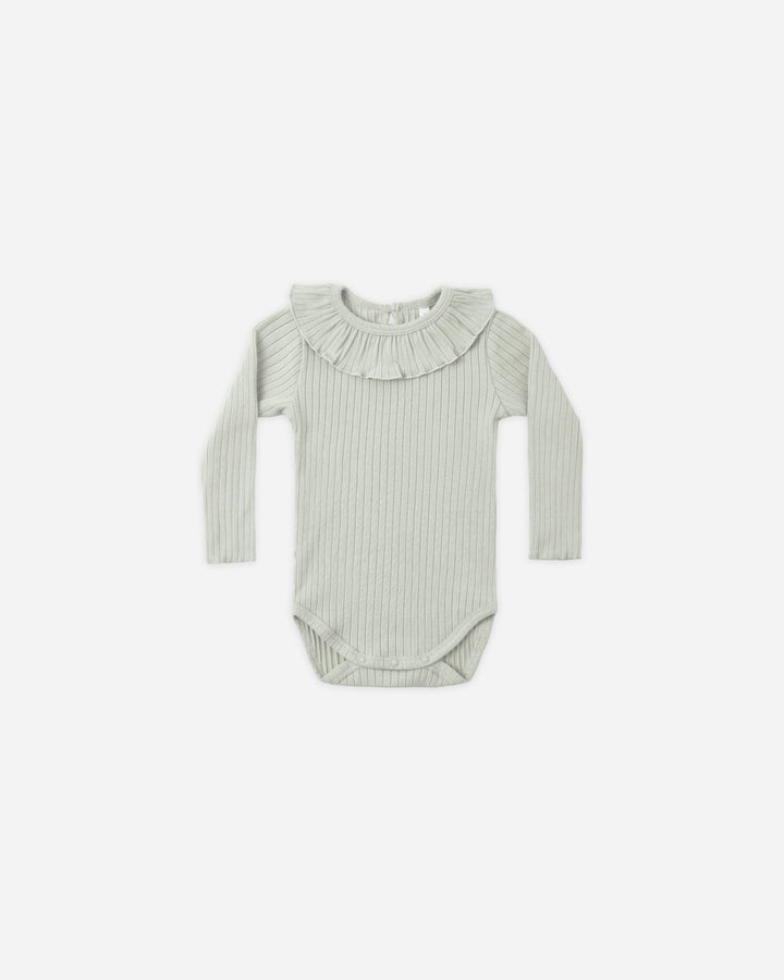 ruffle collared bodysuit || sage