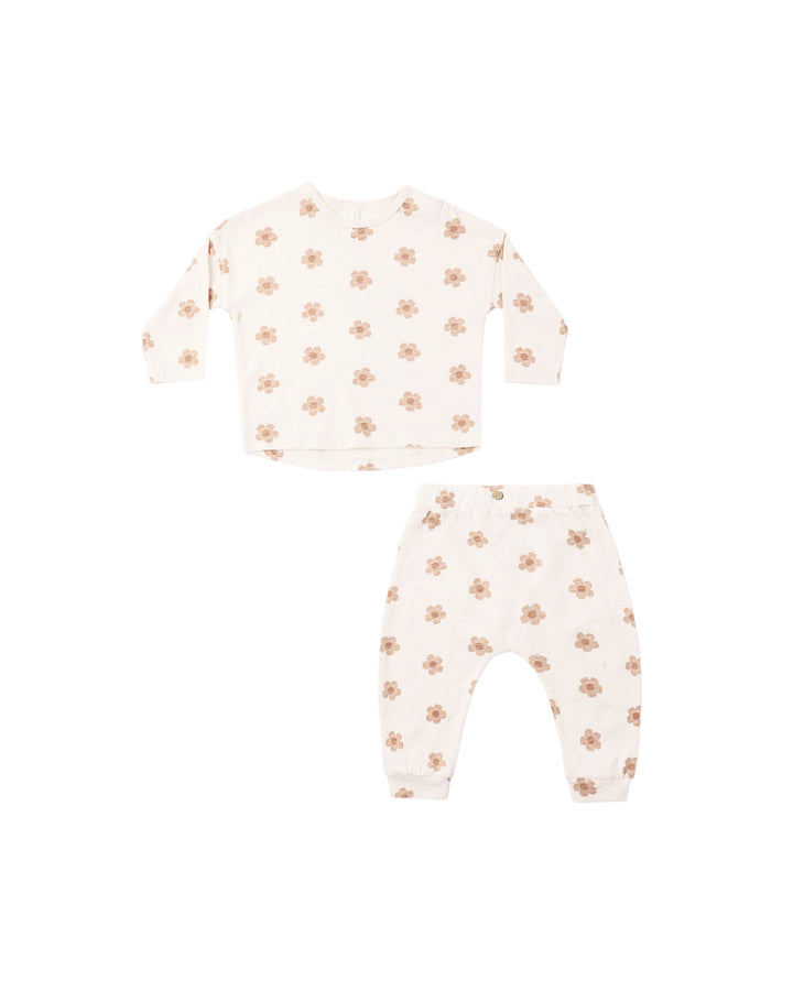 long sleeve tee + pant set || pink daisies