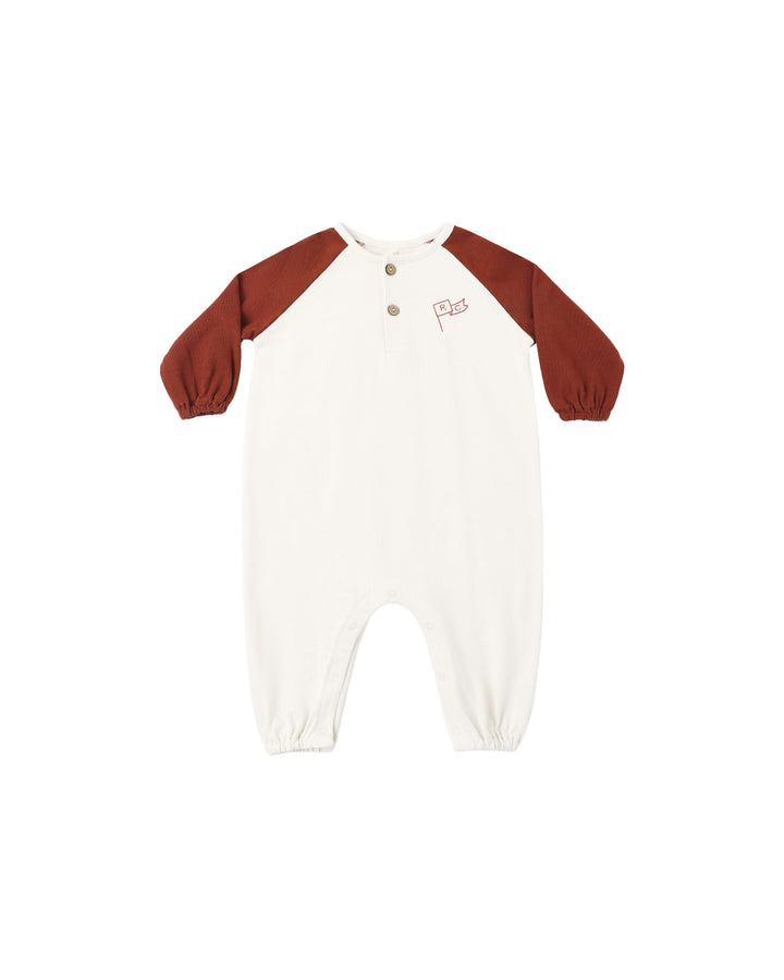 henley jumpsuit || brick color block