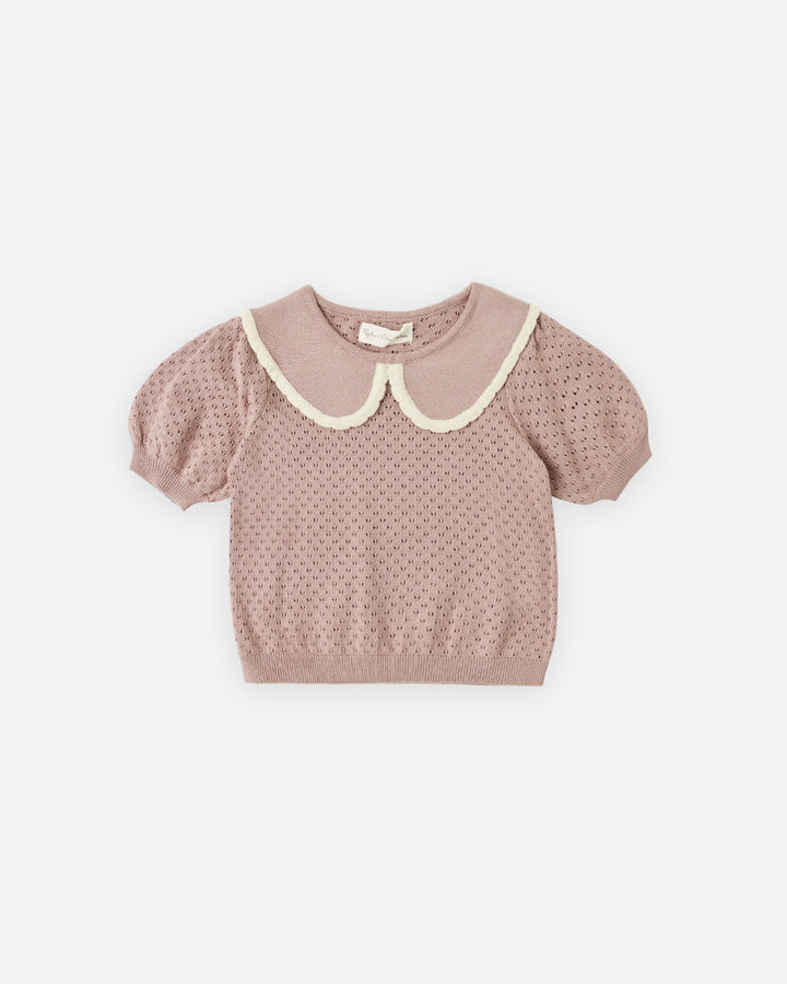 POINTELLE COLLARED TOP || ROSEWOOD