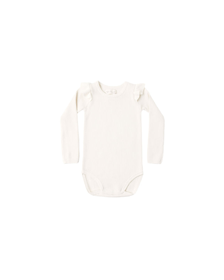 shoulder ruffle bodysuit || natural