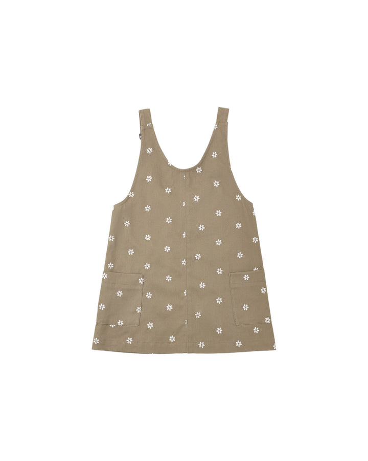 v-neck overall dress || embroidered daisies