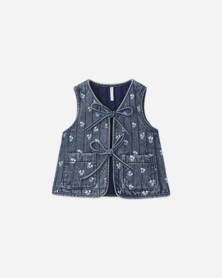 denim vest || heart ditsy