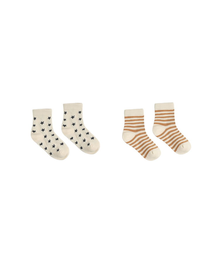 jacquard socks, 2-pack fawn stripe, midnight stars