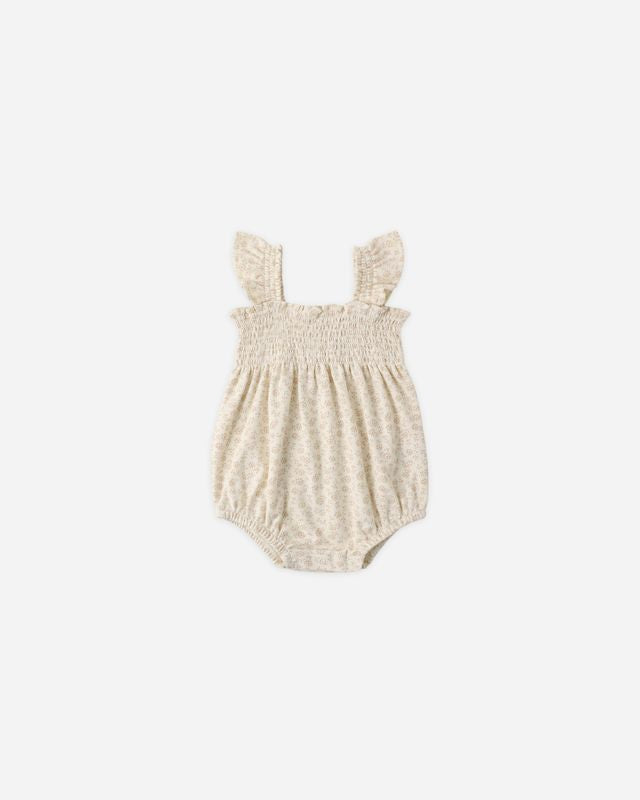 SMOCKED RUFFLE SLEEVE ROMPER || DITSY
