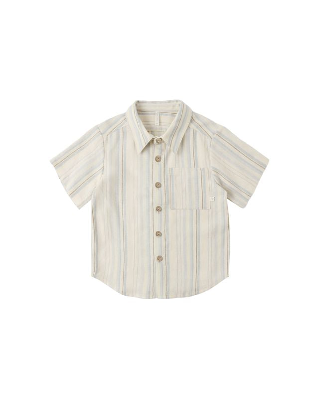 COLLARED SHORT SLEEVE SHIRT || SEA STRIPE