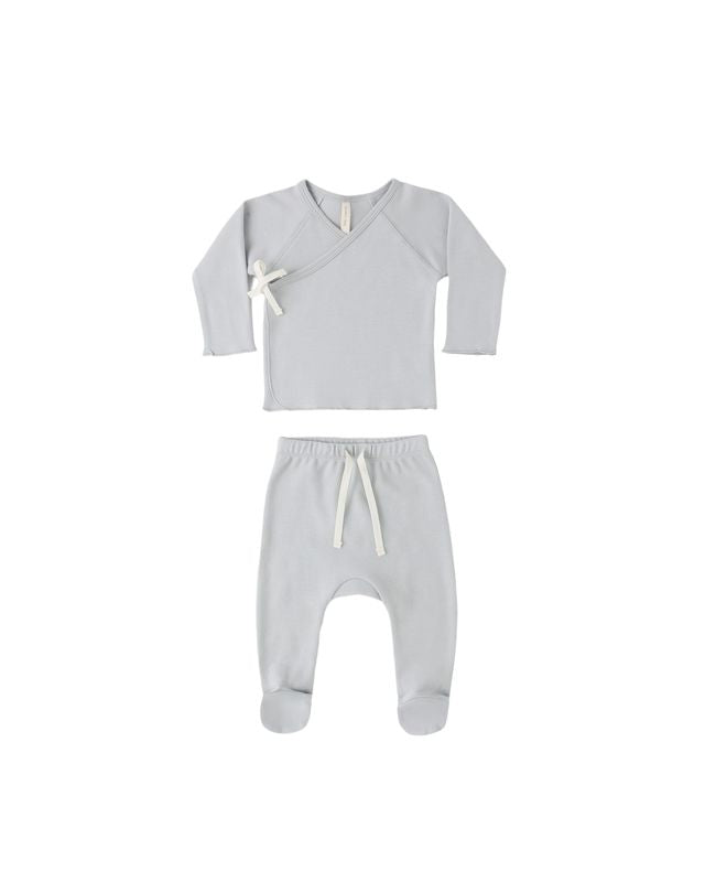 WRAP TOP + FOOTED PANT SET || SKY