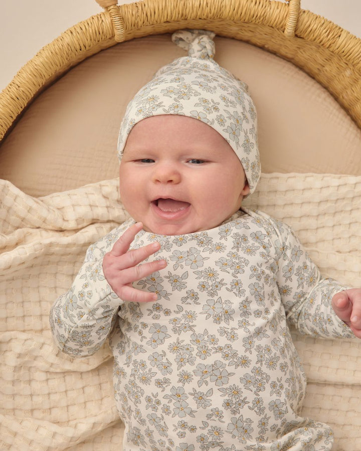 BAMBOO BABY GOWN + HAT SET || BLUE FLORAL