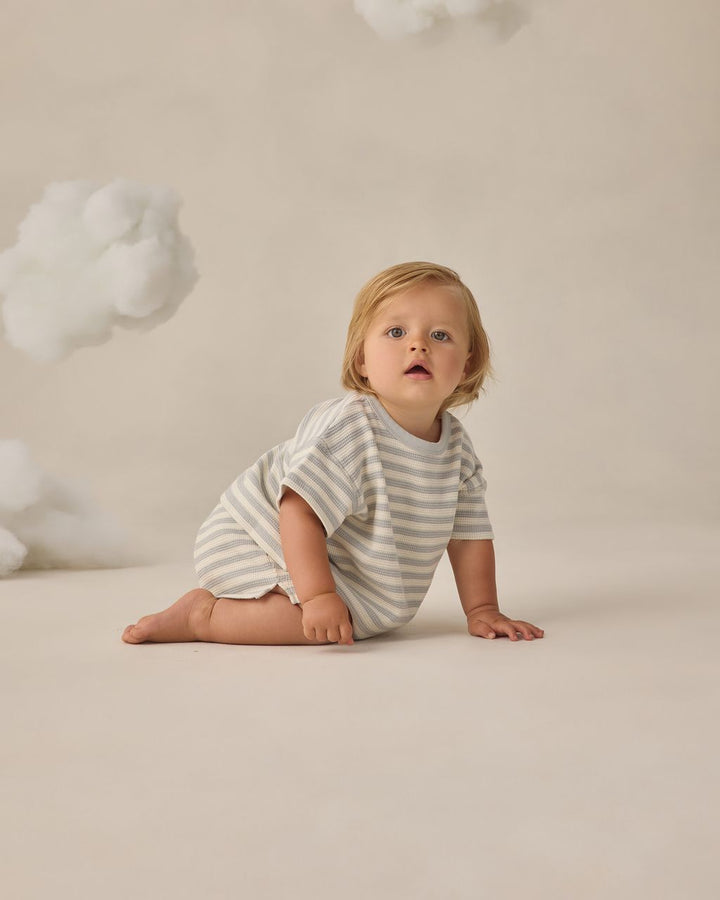 WAFFLE TEE + SHORT SET || SKY STRIPE