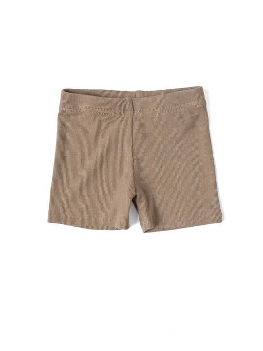 RIBBED BIKER SHORT || TAUPE