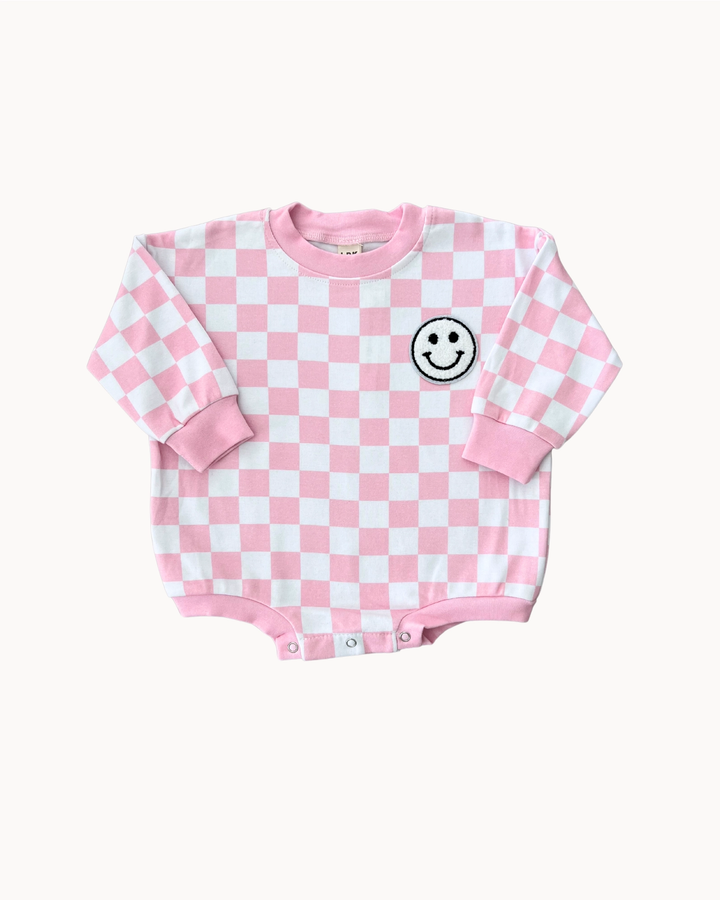 BUBBLE ROMPER || CHECKERED SMILEY