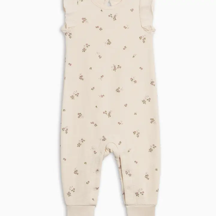 MACI WAFFLE RUFFLE TANK ROMPER || SYLVA FLORAL + FOG + FERN