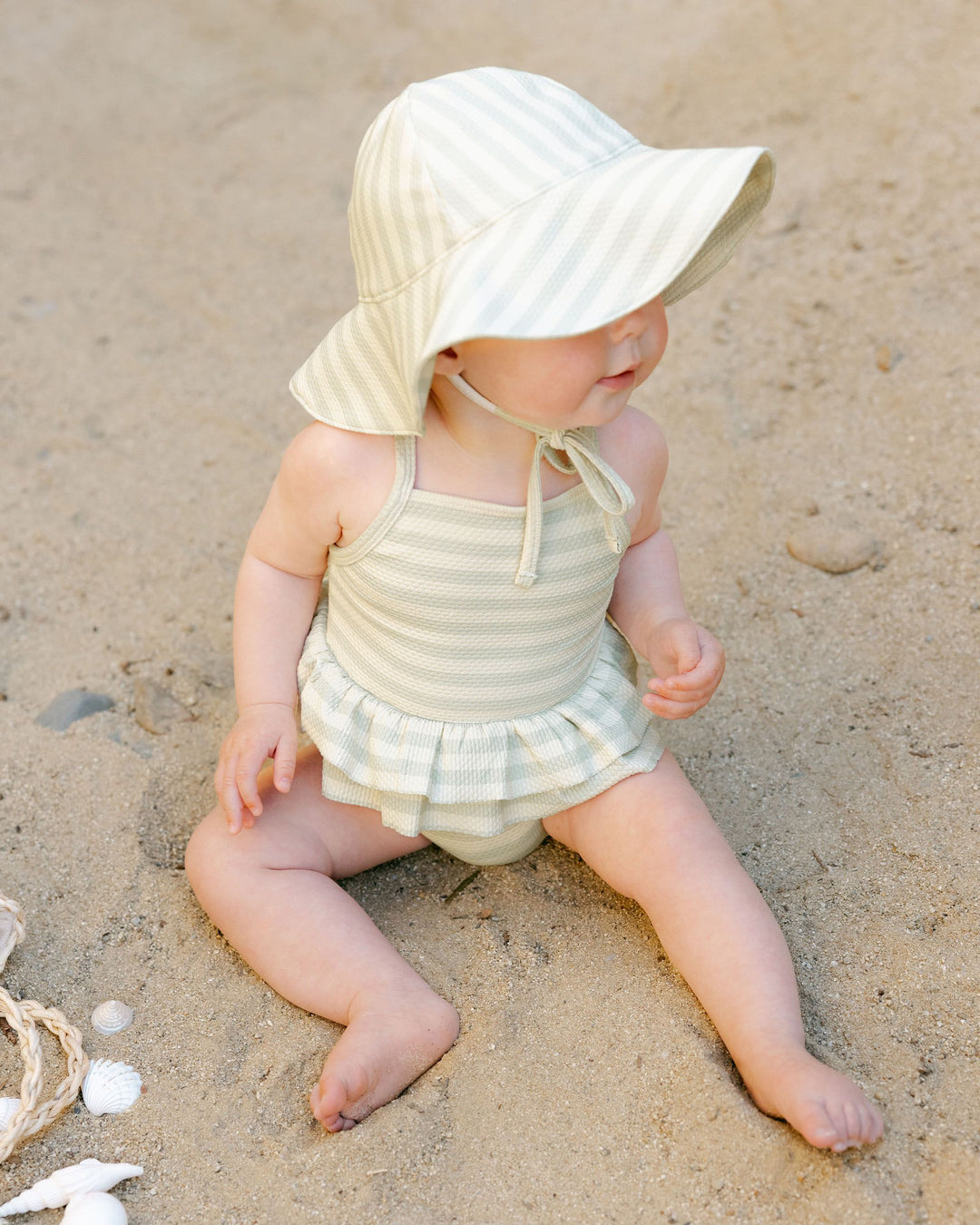 RUFFLED ONE-PIECE SWIMSUIT || MINT STRIPE