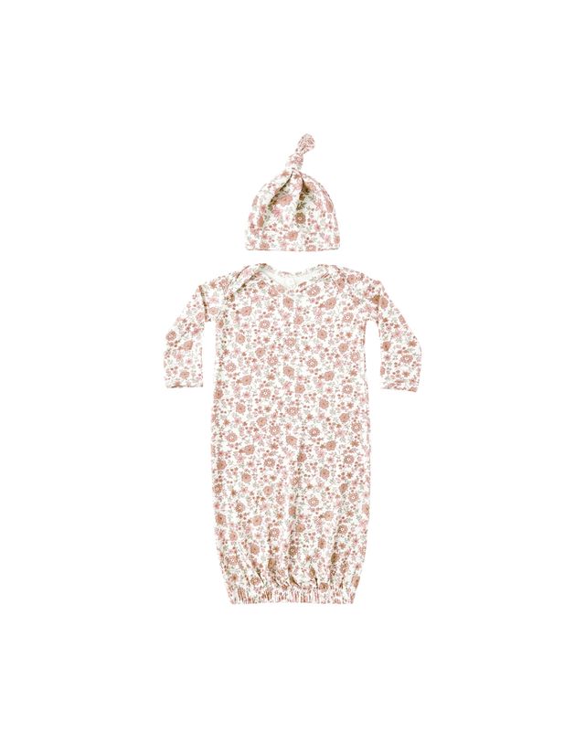 BAMBOO BABY GOWN + HAT SET|| BLOOM