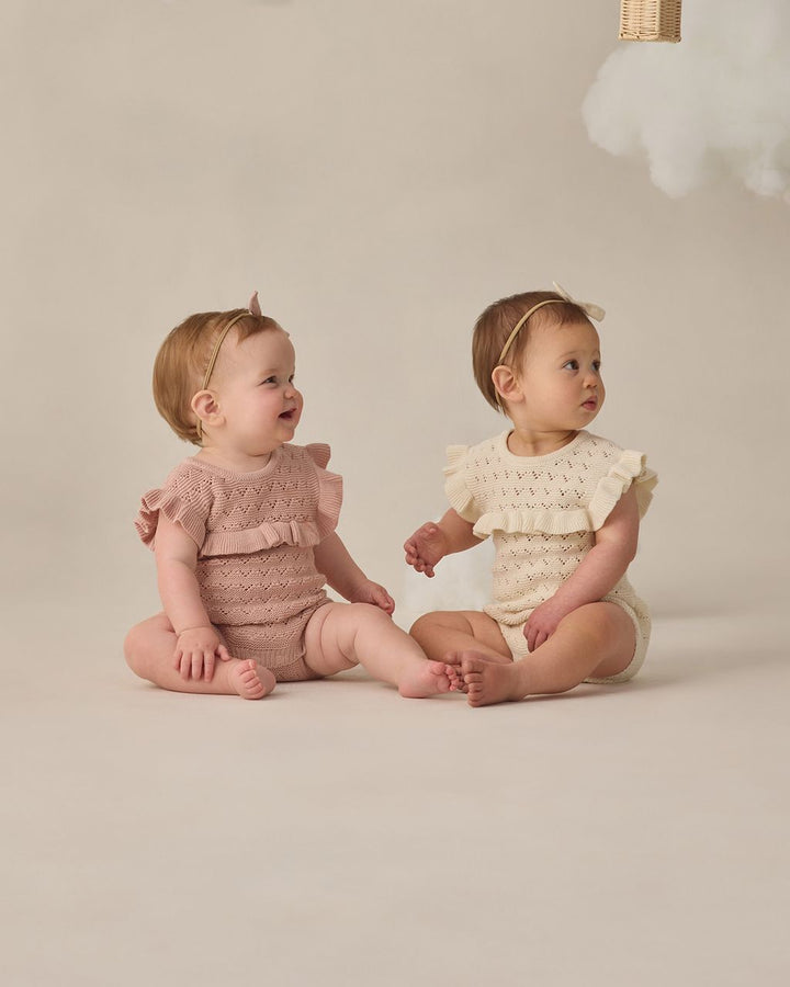 POINTELLE RUFFLE ROMPER || NATURAL
