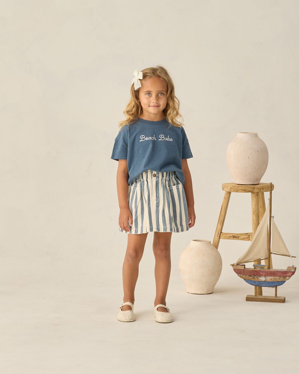 DENIM MINI SKIRT || NAVY STRIPE